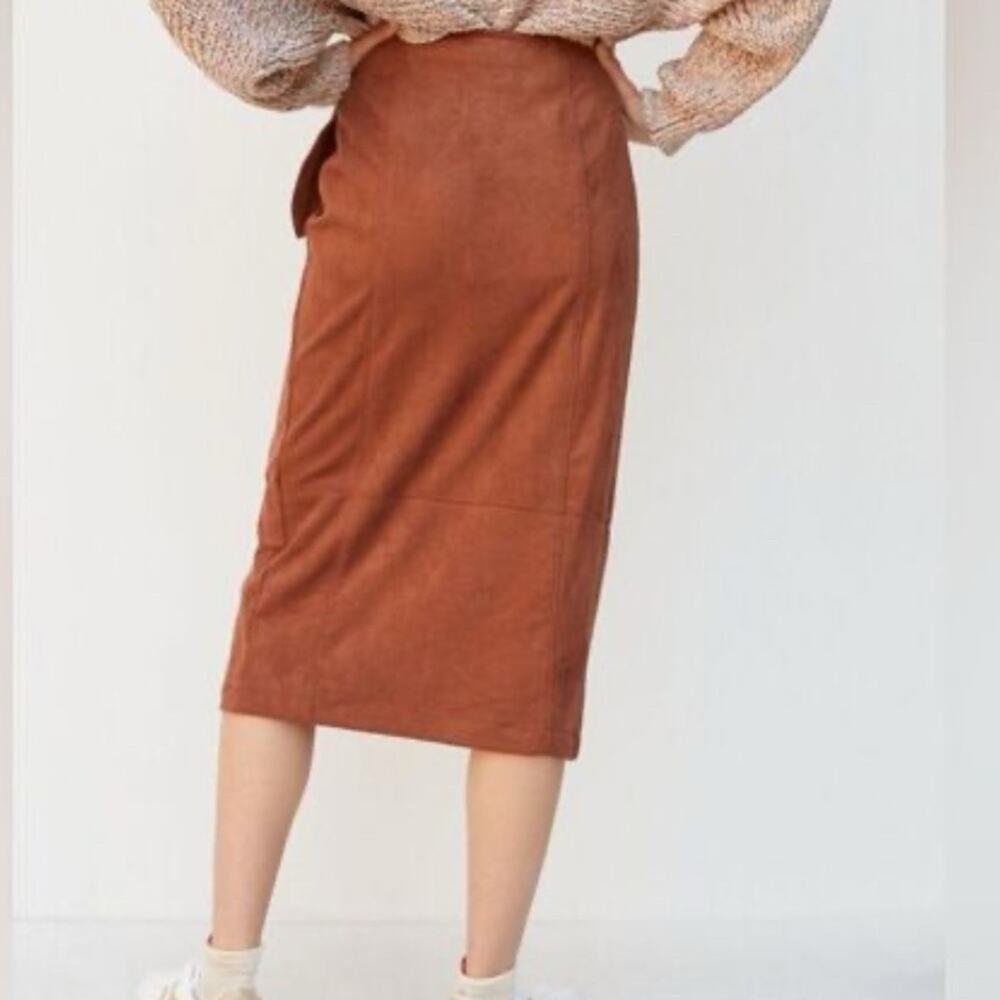 ANTHROPOLOGIE Lauren Sueded western Wrap Midi Skirt in Cocoa Women’s Size XXSP - Picture 4 of 8